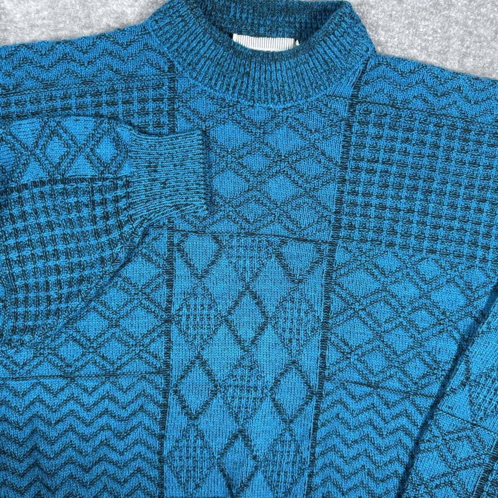 Vintage McGregor Sweater Men's Medium Blue Geometric Acrylic‎ 90s